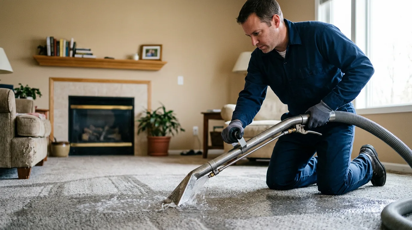 Water damage restoration technician working near Marietta, OH